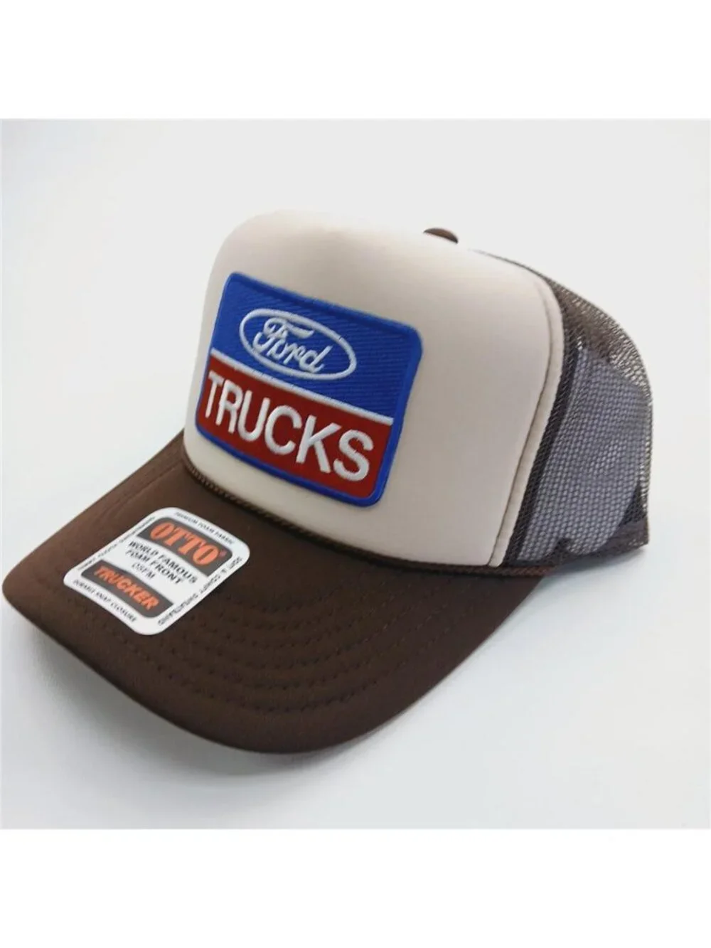 Retro Ford Trucks Embroidered Patch Foam Trucker Hat OTTO Brown Tan Cap New F150